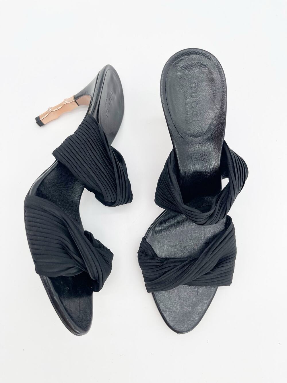 Gucci Vintage Retro 2004 Tom Ford Black Jersey Bamboo Heel Mule Sandals 7.5
